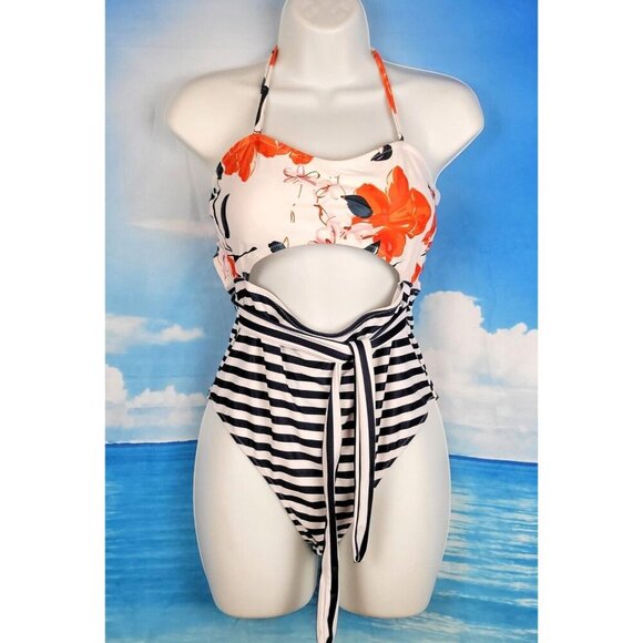 CUPSHE Woman Cut Out ONE Piece Swim Bathing Suit Multi Color Adj Straps size Med - Picture 2 of 5